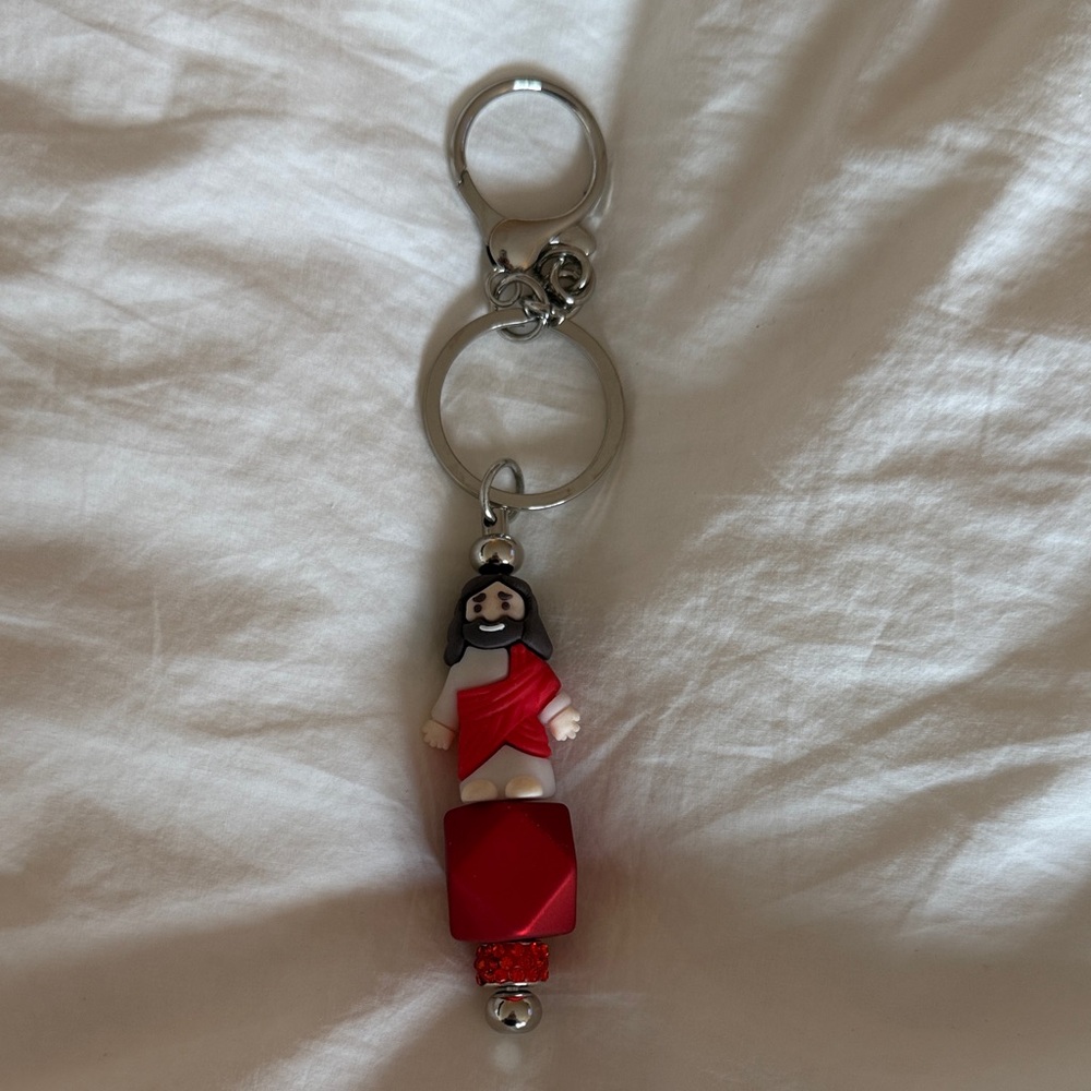 New! Red and White Keychain with Figure